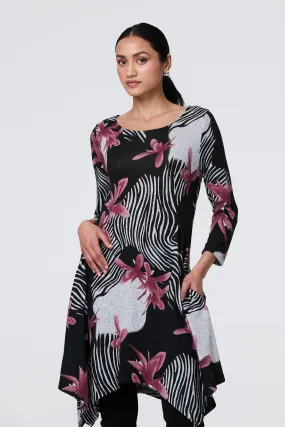 Abstract Print Hanky Hem Knee Length Dress