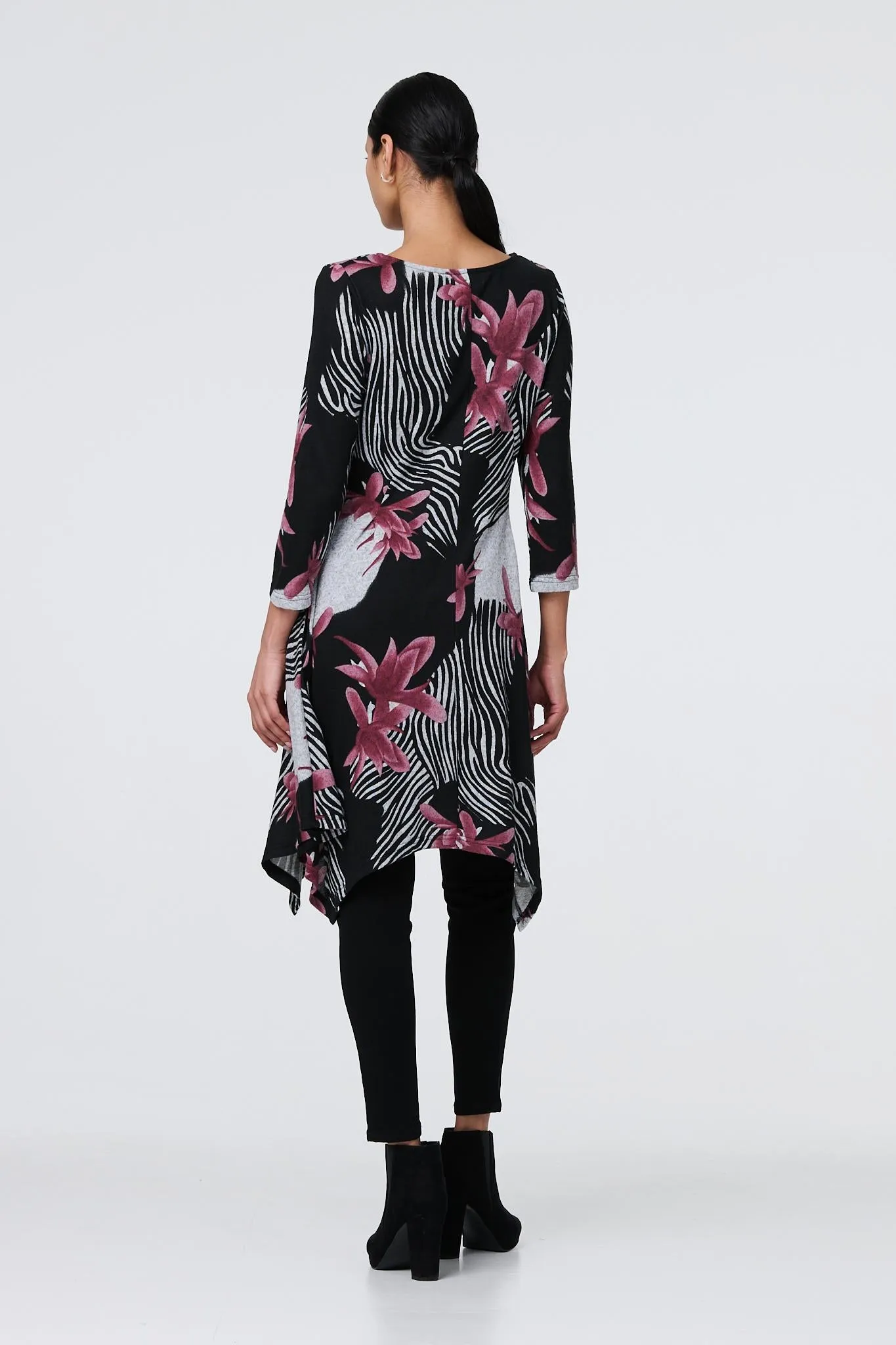 Abstract Print Hanky Hem Knee Length Dress