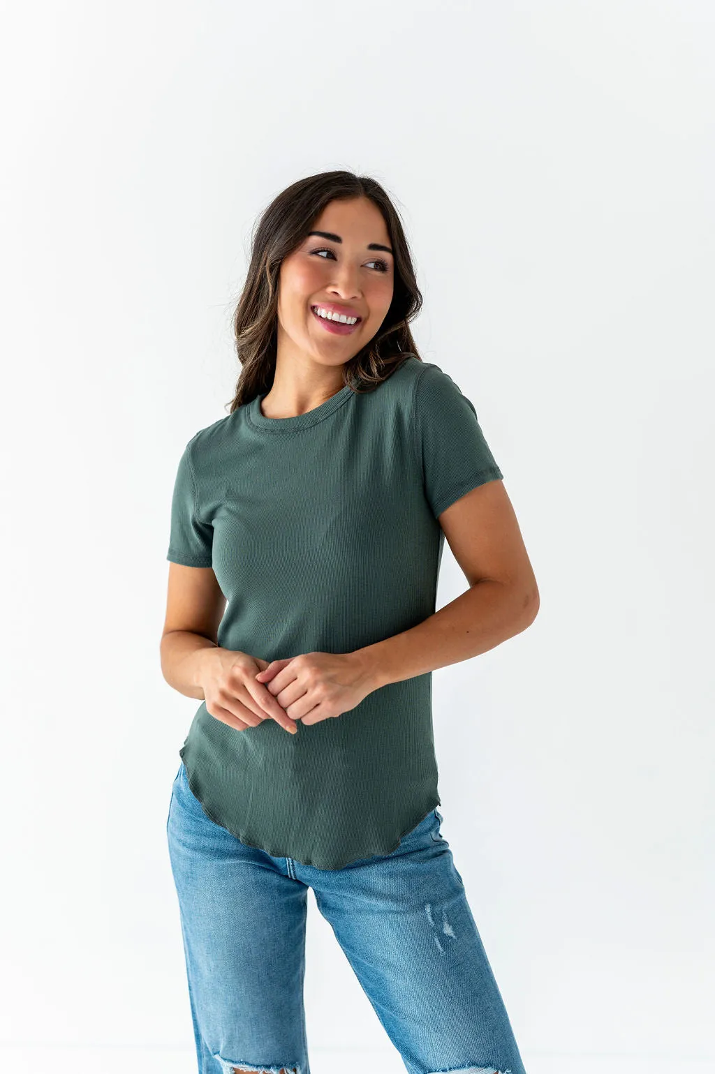 Ada Ribbed Top in Dark Sage