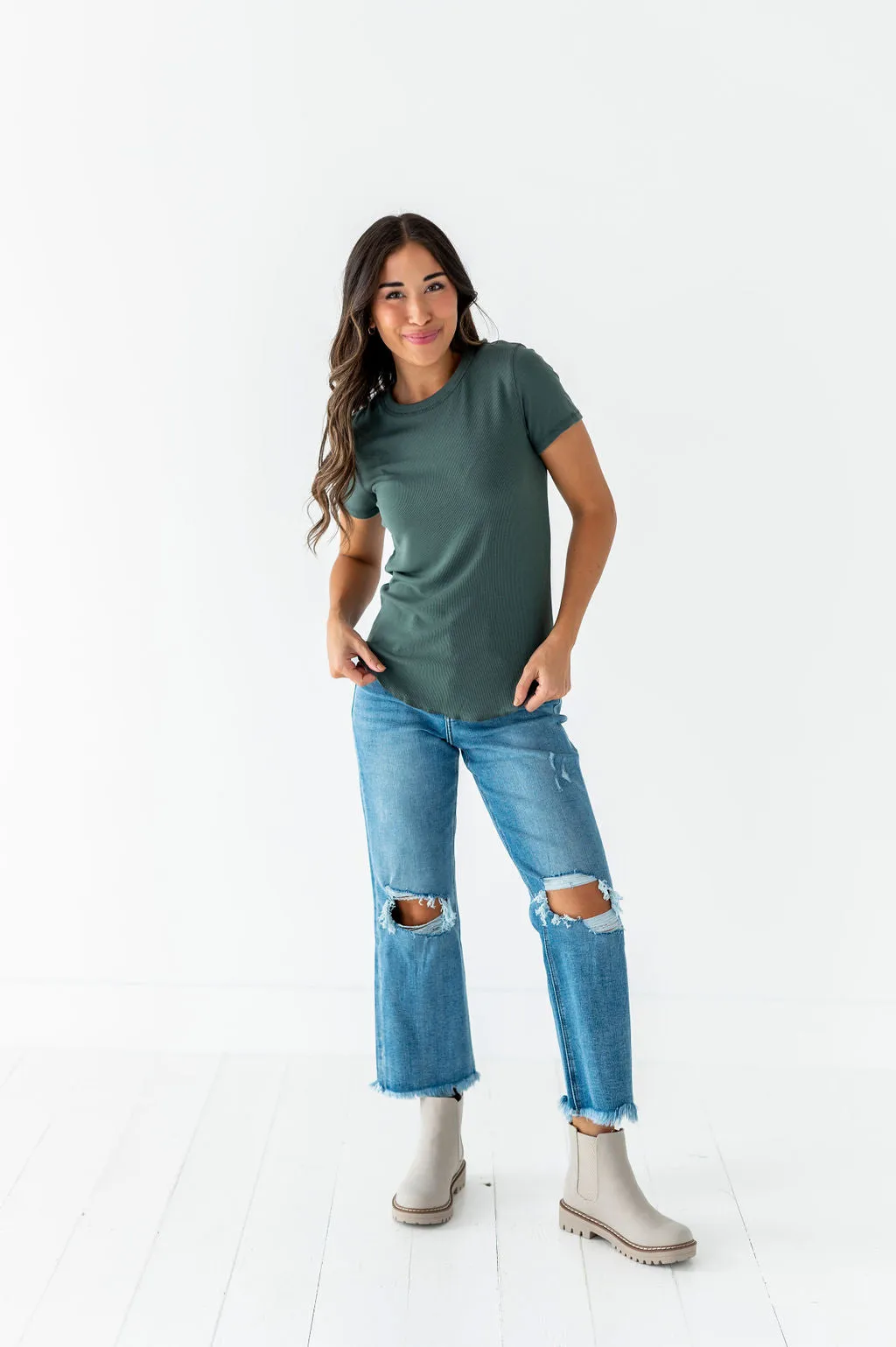 Ada Ribbed Top in Dark Sage