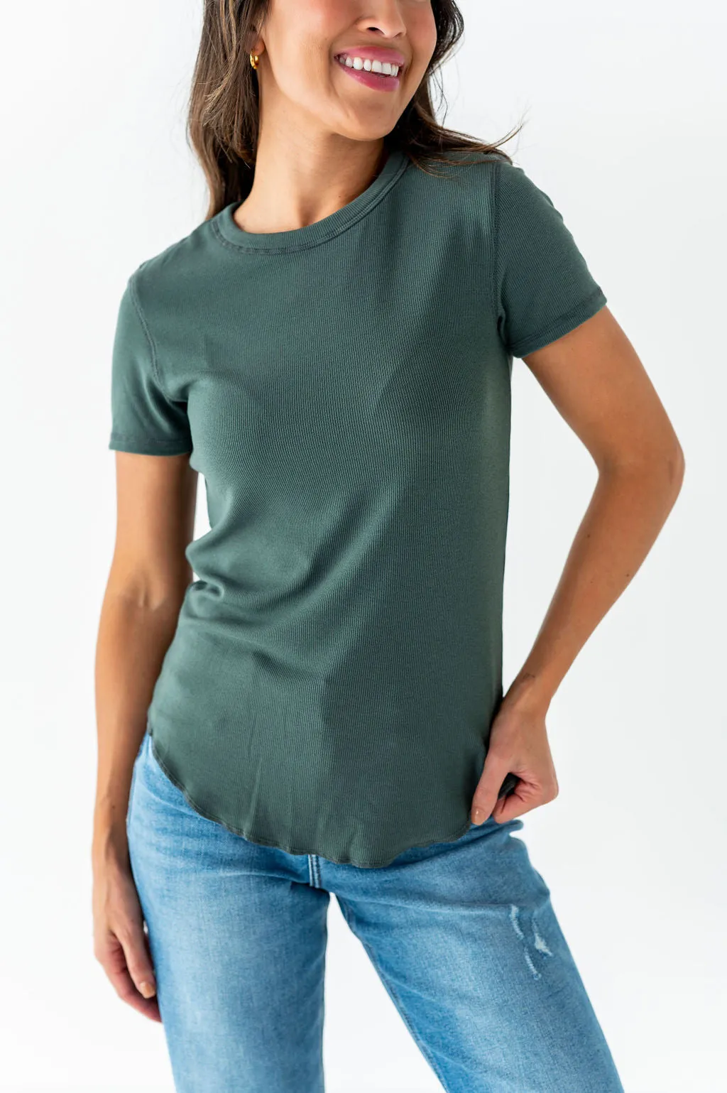 Ada Ribbed Top in Dark Sage