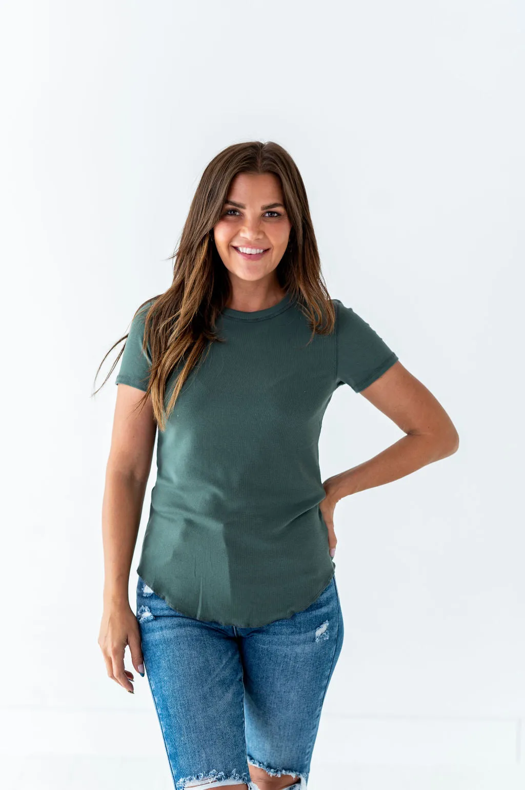 Ada Ribbed Top in Dark Sage