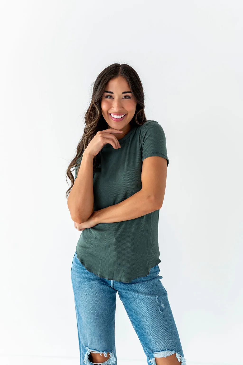 Ada Ribbed Top in Dark Sage