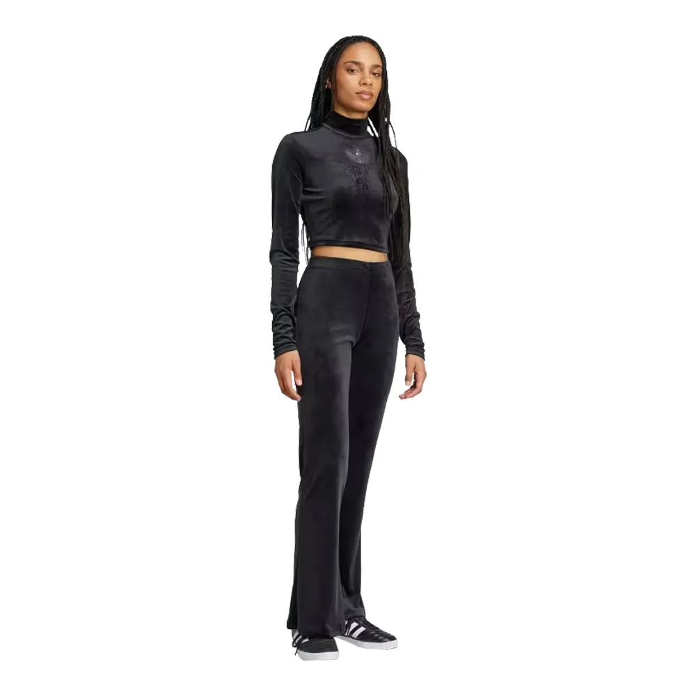 adidas Long Sleeve Rhinestone Trefoil Velvet Crop Top