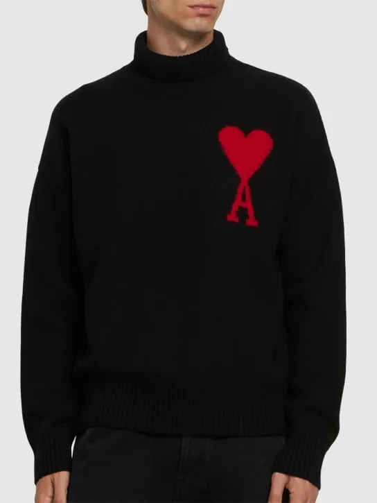 AMI Paris   Logo wool turtleneck sweater 