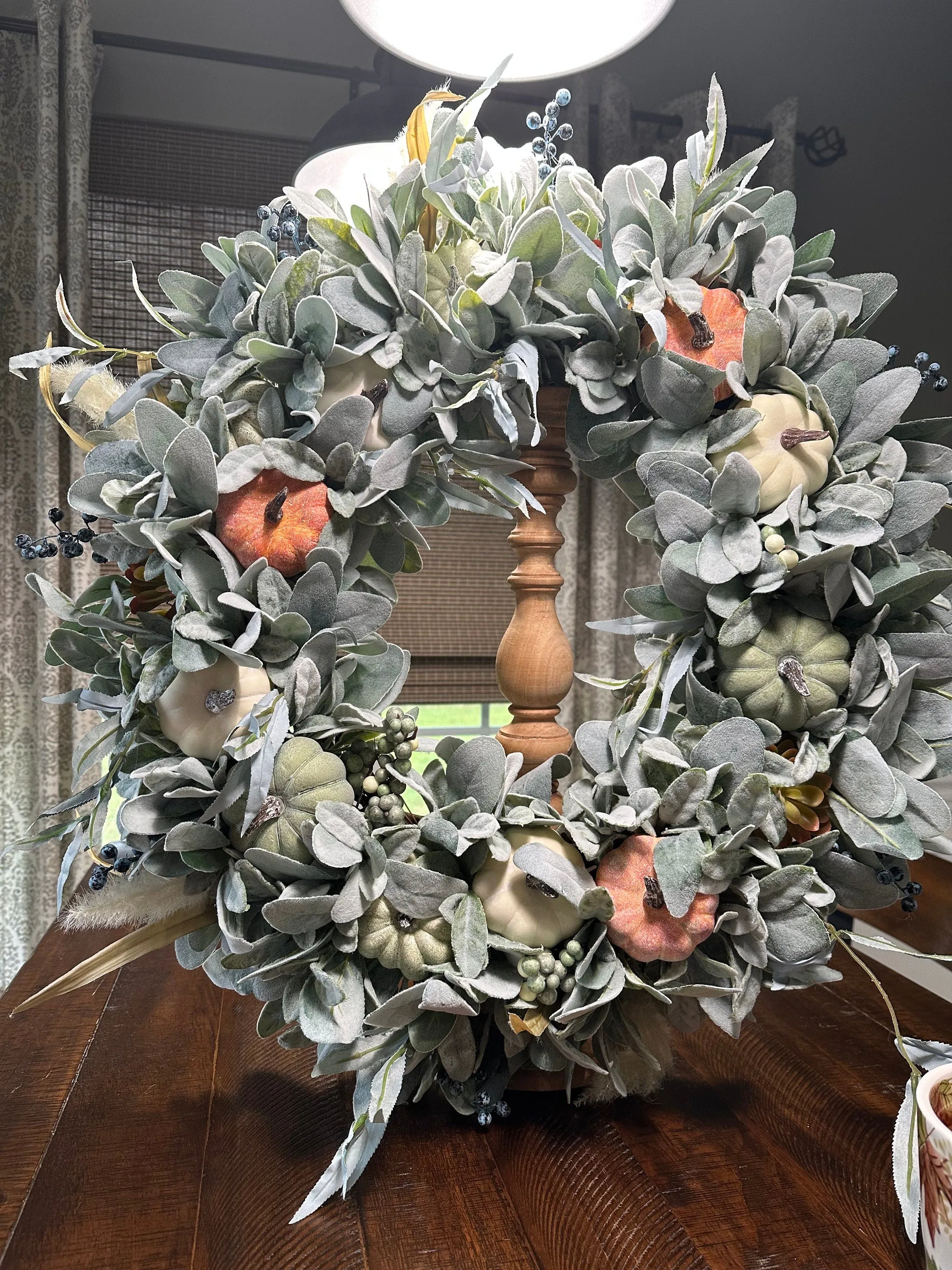 Autumn Harvest Lamb's Ear and Pumpkin Rustic Arrangement