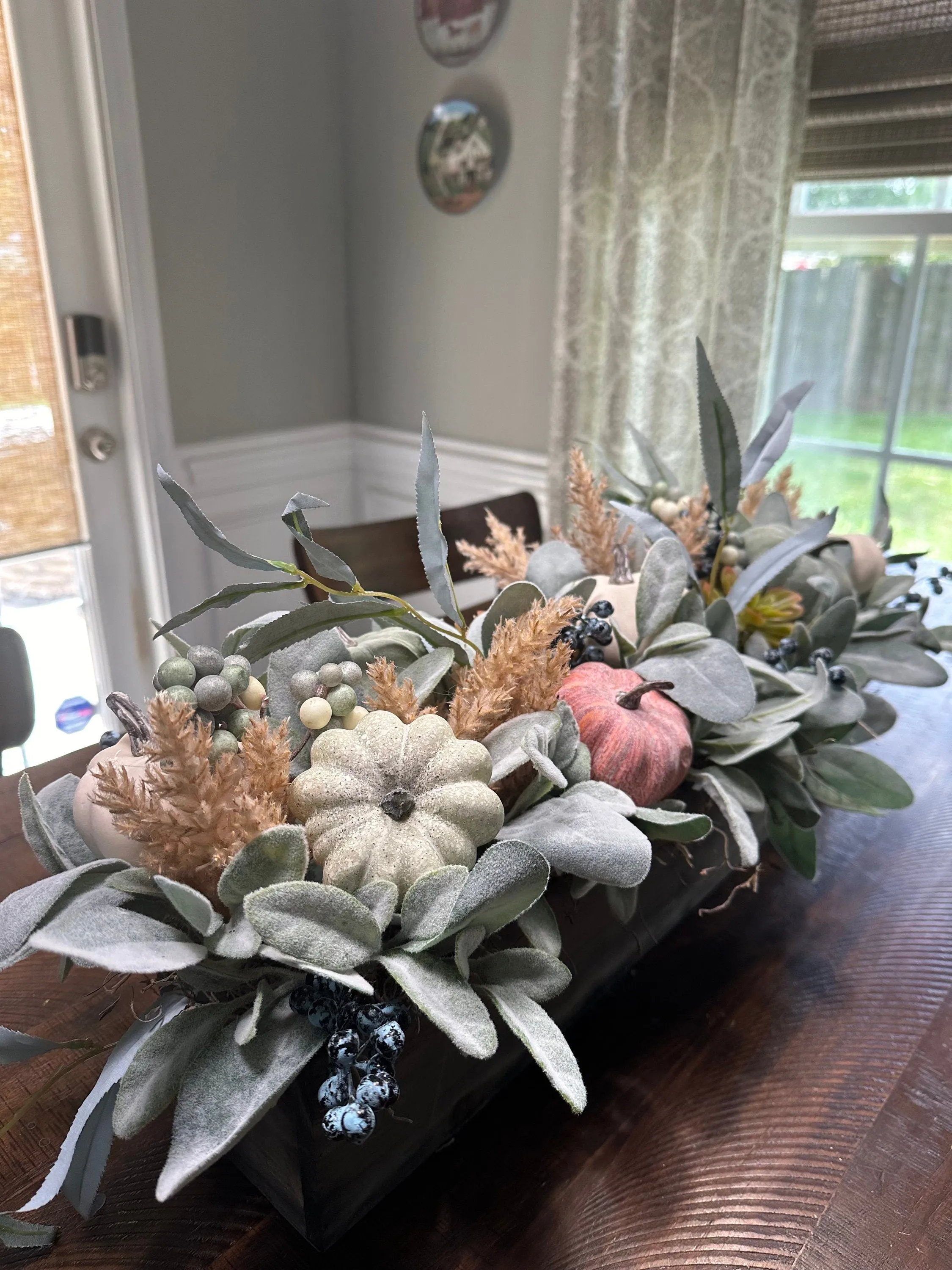 Autumn Harvest Lamb's Ear and Pumpkin Rustic Arrangement