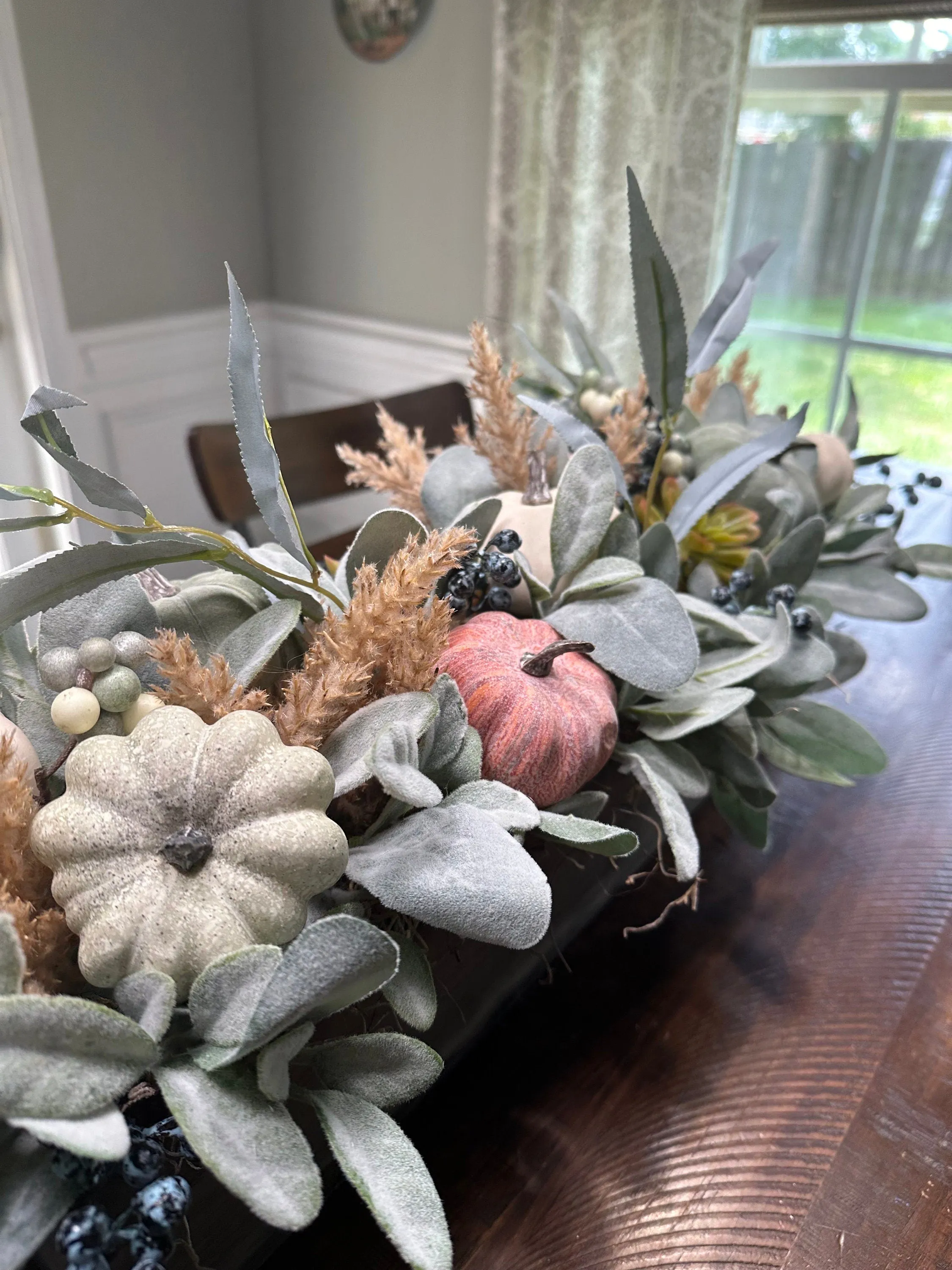 Autumn Harvest Lamb's Ear and Pumpkin Rustic Arrangement