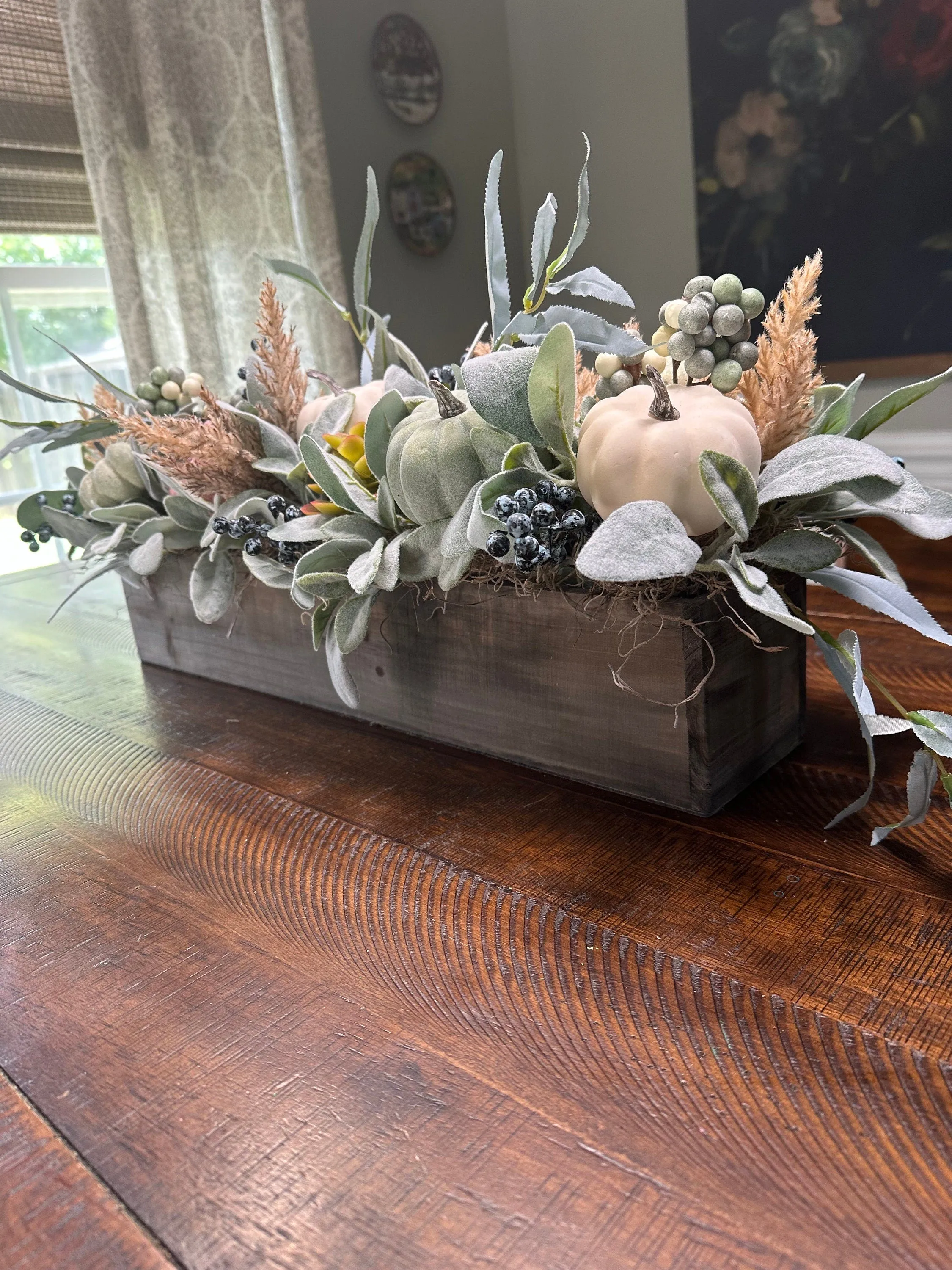 Autumn Harvest Lamb's Ear and Pumpkin Rustic Arrangement