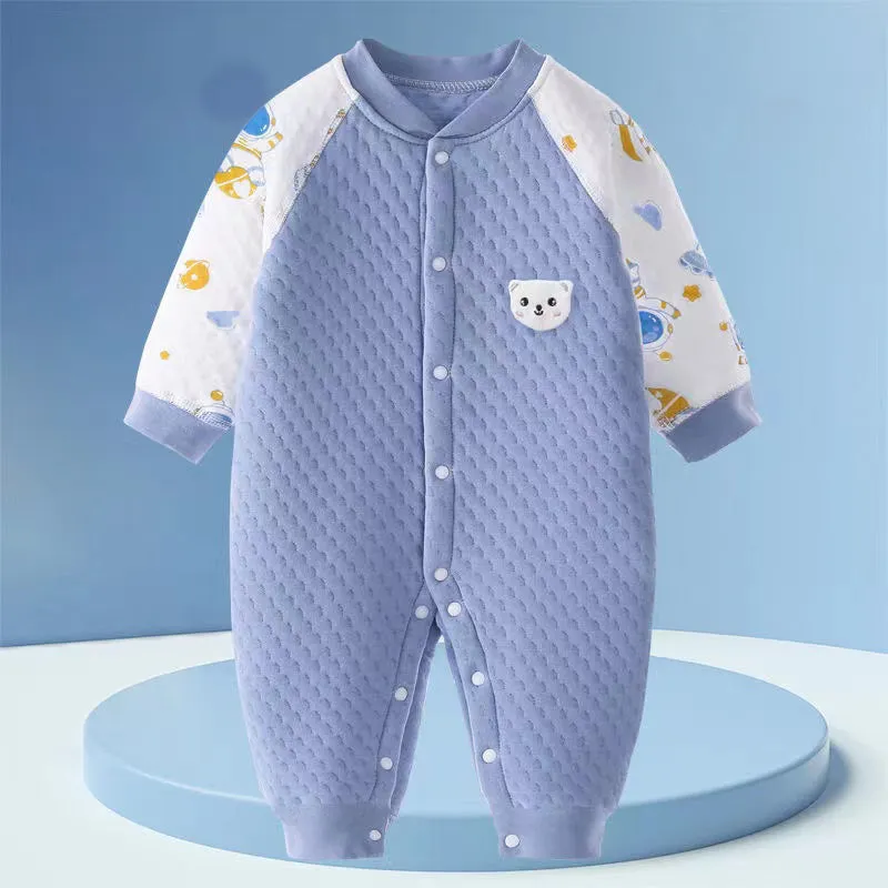 Baby onesie set, three-layer quilted autumn winter warm autumn newborn clothes baby thickening suit,