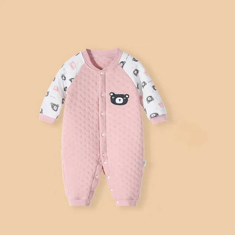 Baby onesie set, three-layer quilted autumn winter warm autumn newborn clothes baby thickening suit,