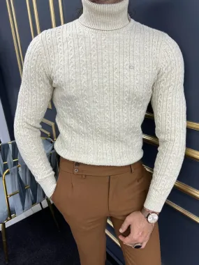 Beige Slim Fit Turtleneck Sweater for Men | GentWith.com