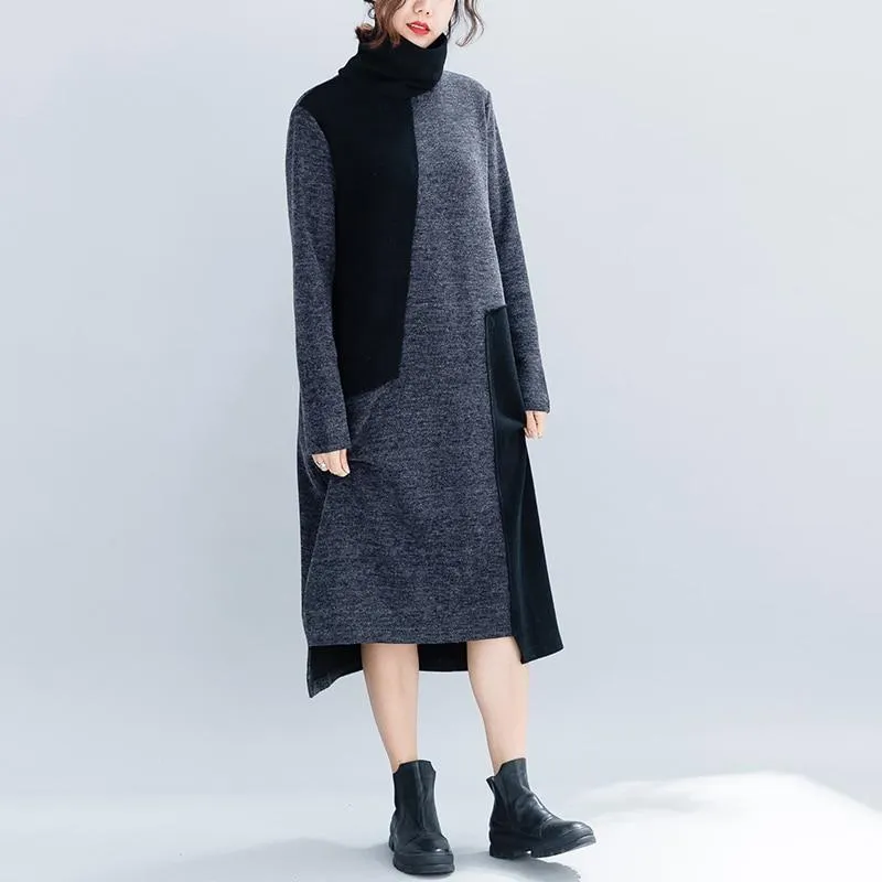 Black & Grey Long Sleeve Turtleneck Dress