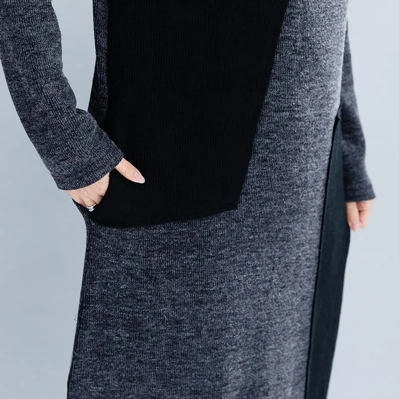 Black & Grey Long Sleeve Turtleneck Dress