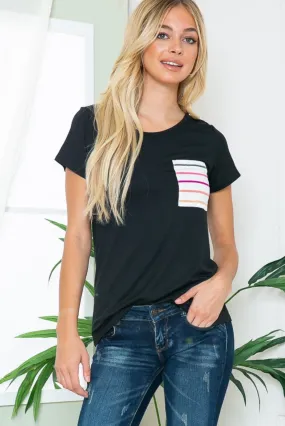 BLACK MULTI STRIPED POCKET TOP