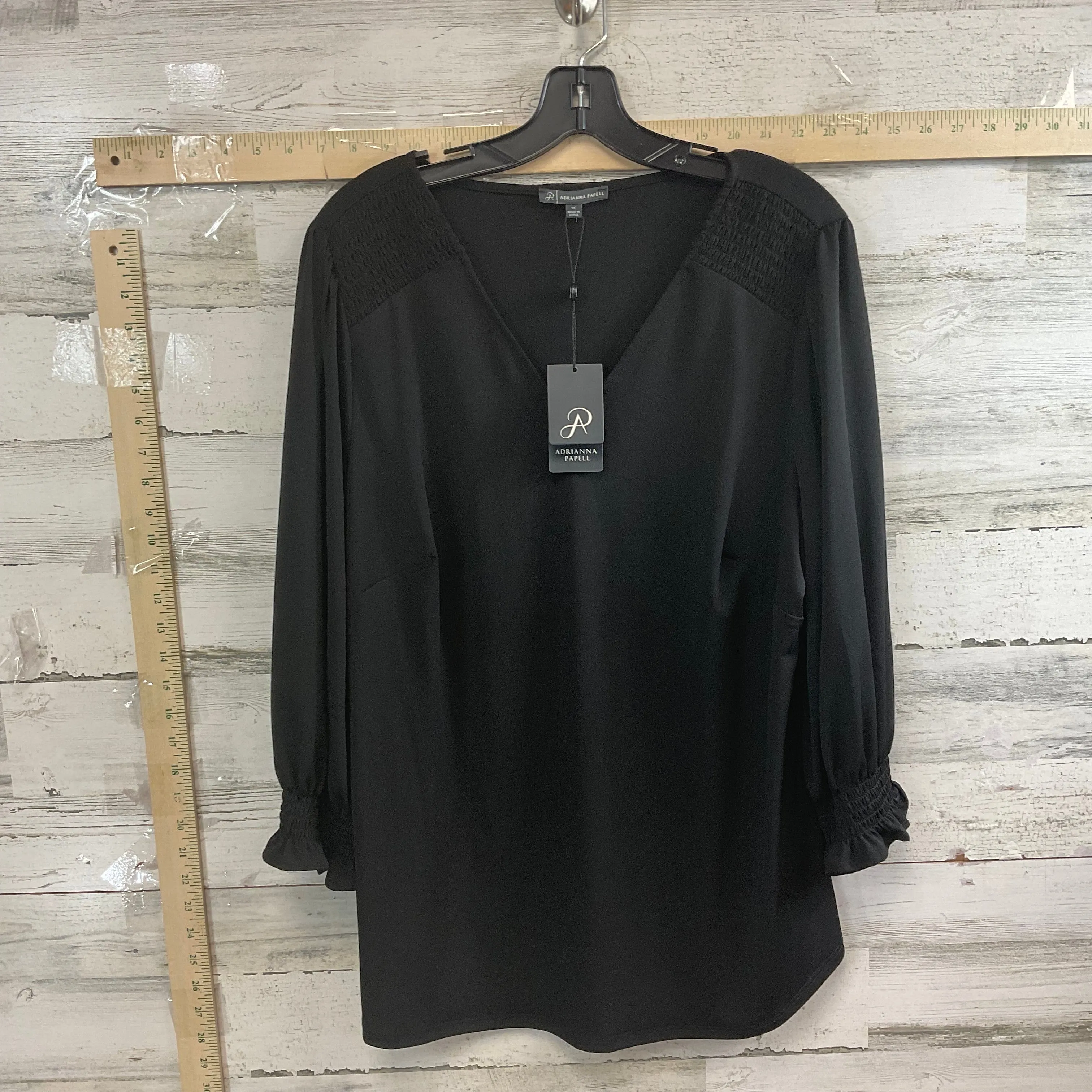 Black Tunic 3/4 Sleeve Adrianna Papell, Size 1x