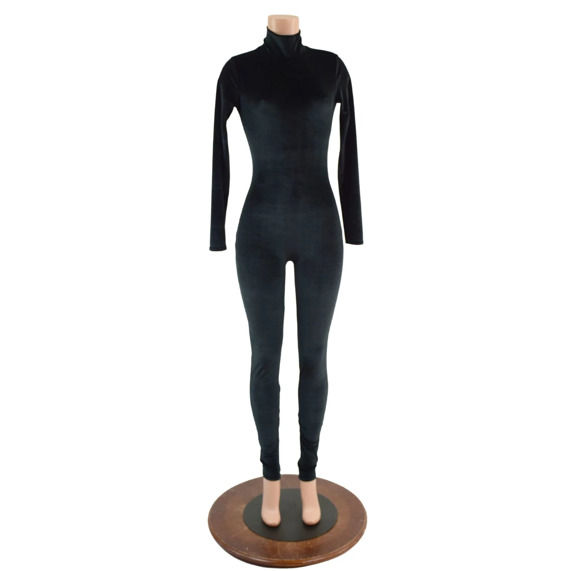 Black Velvet Turtleneck Catsuit with Back Zipper