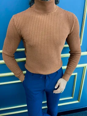 Camel Slim Fit Turtleneck Cotton Sweater for Men | GentWith.com