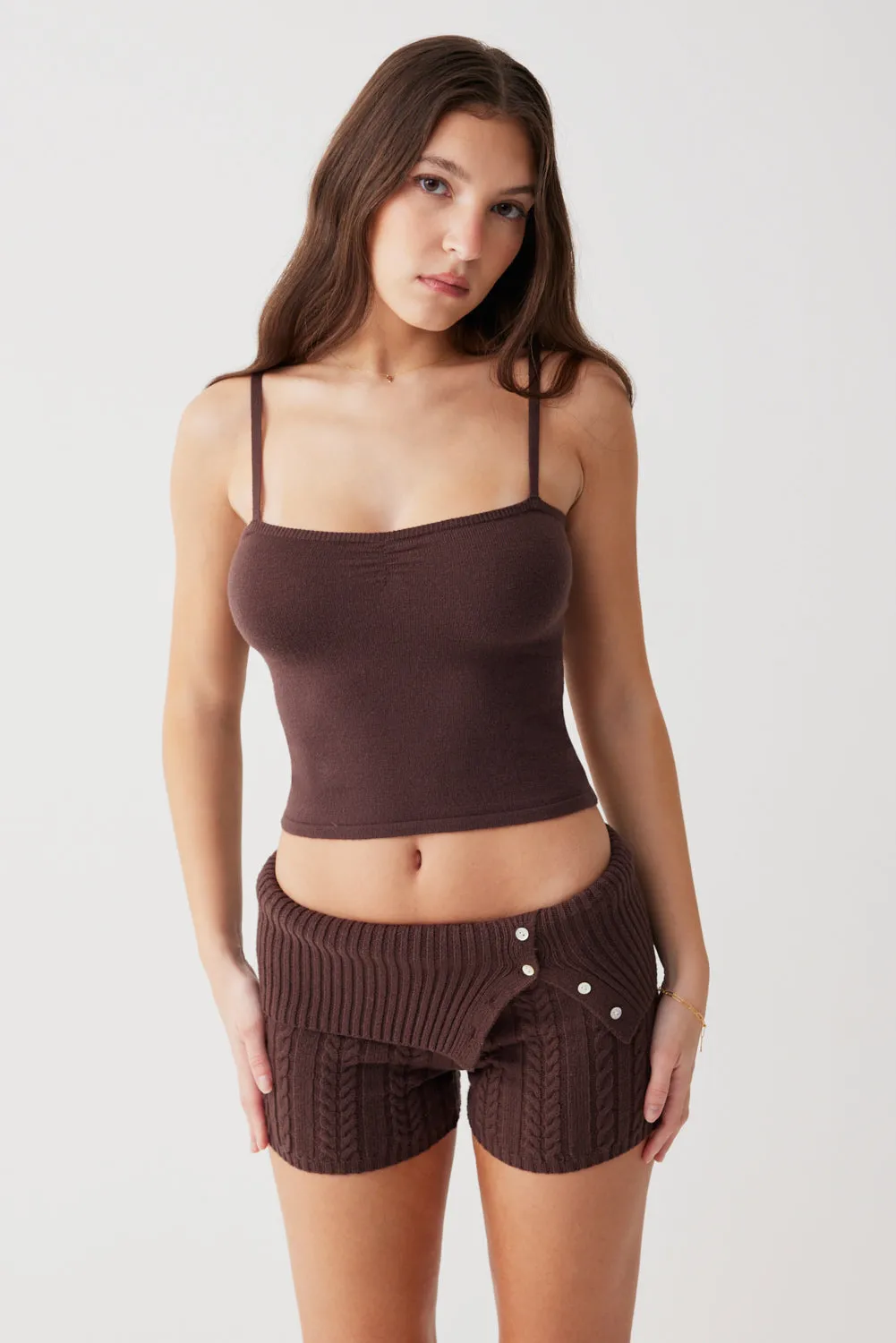 Carmen Lightweight Knit Tank - Mocha