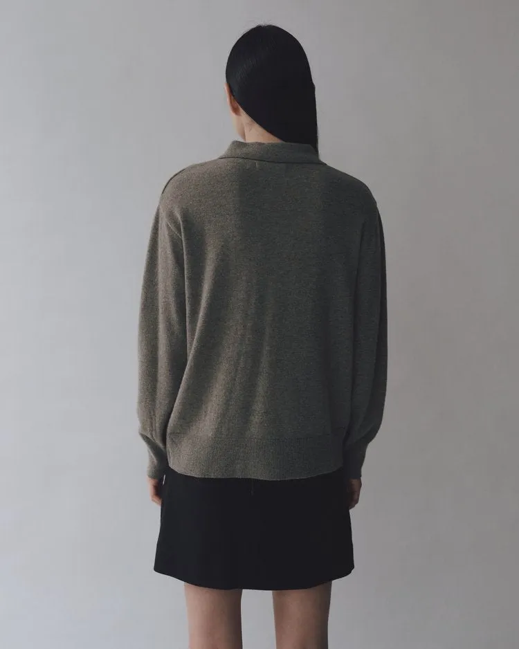 Cashmere Blend Polo Sweater | Greige