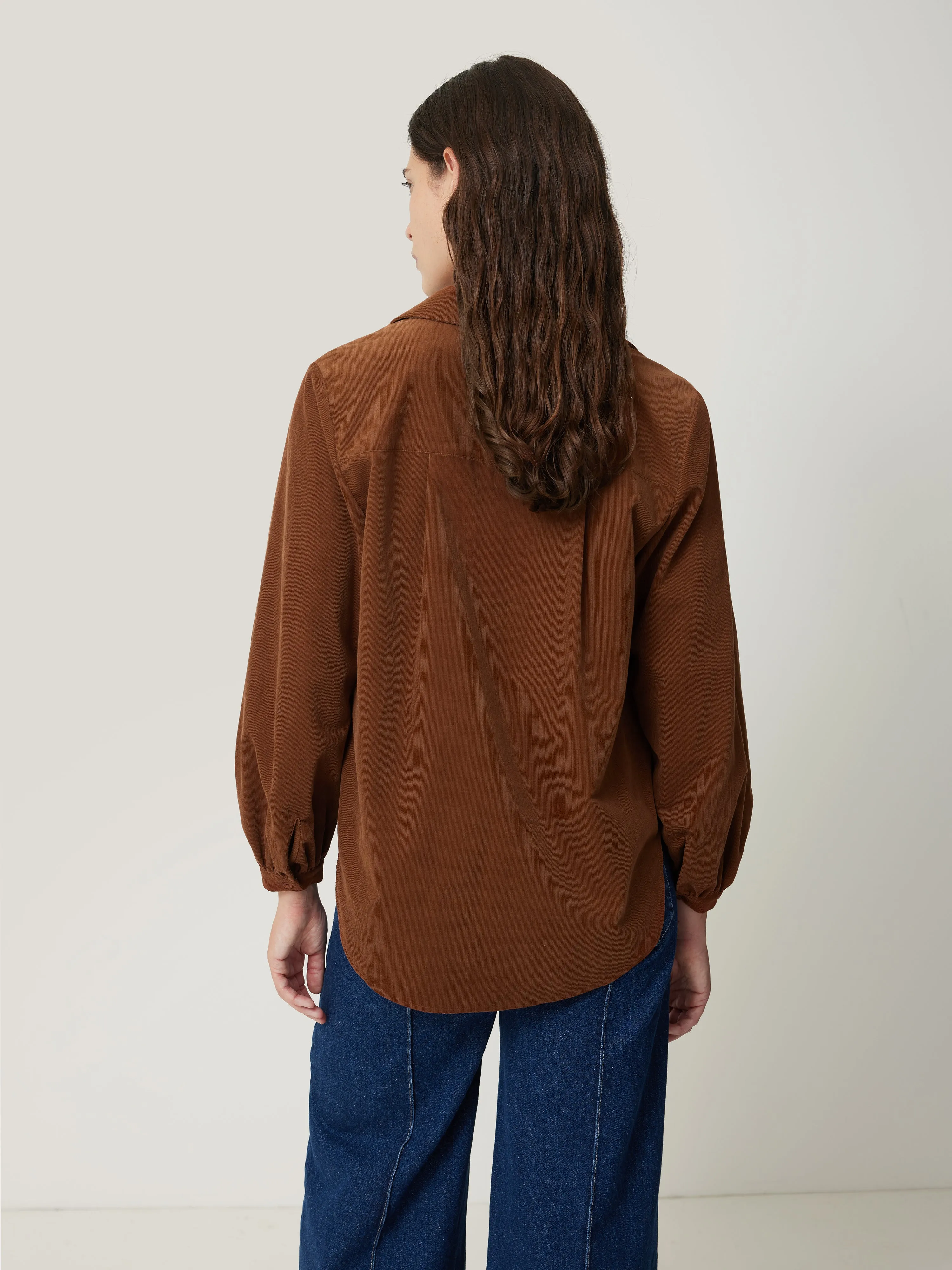 Corduroy V Neck Top | Brown