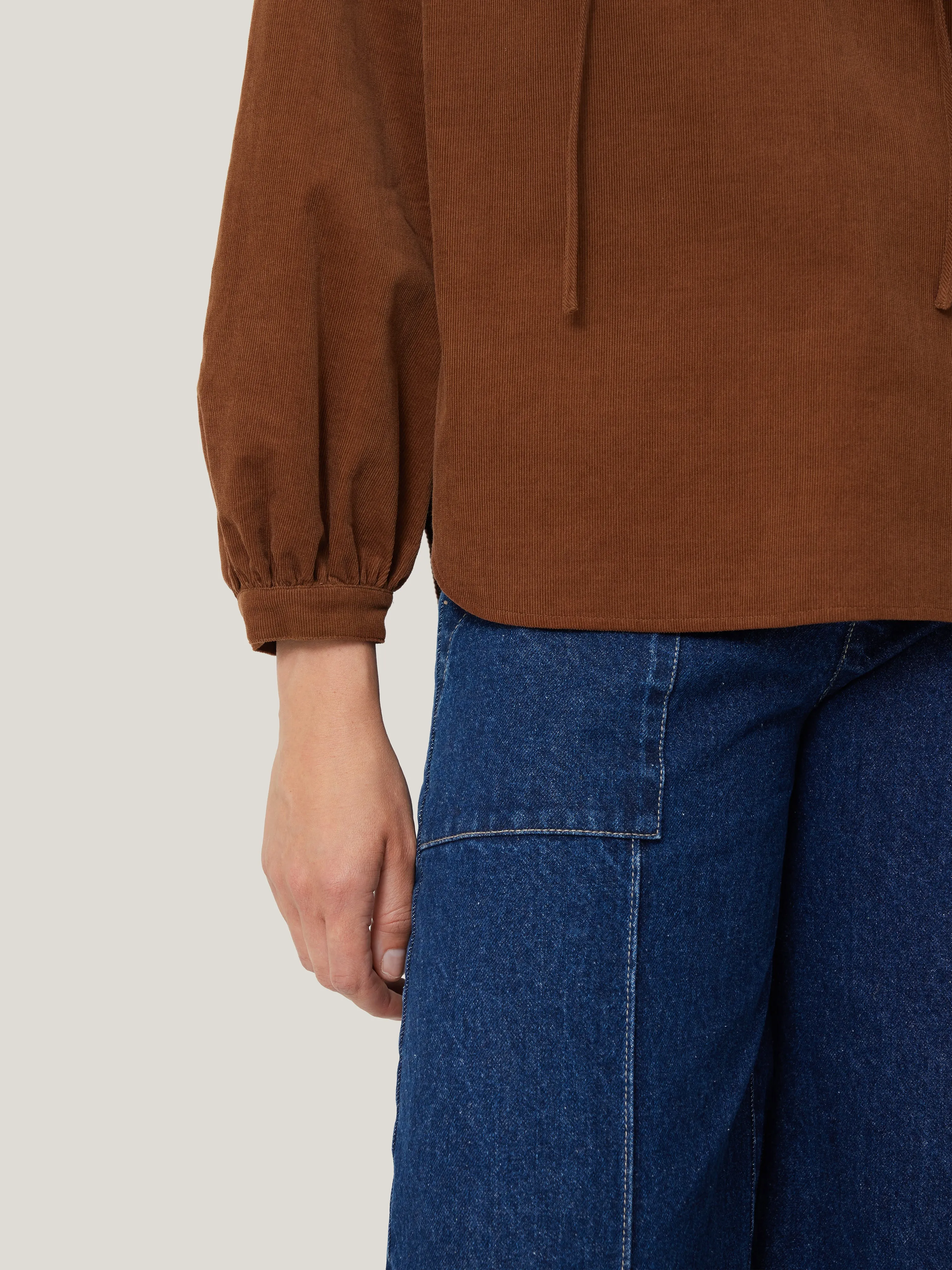 Corduroy V Neck Top | Brown