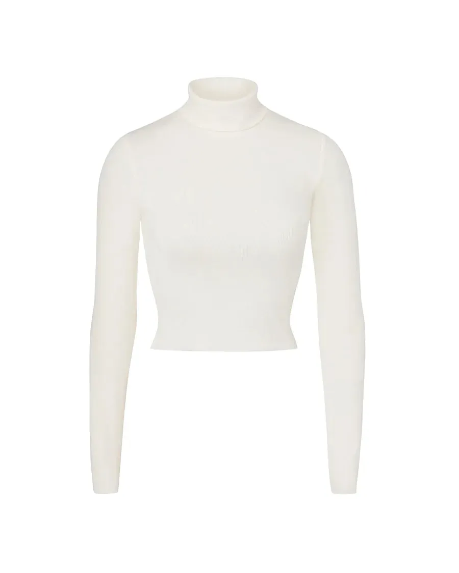 Cropped Fitted Turtleneck - Cream