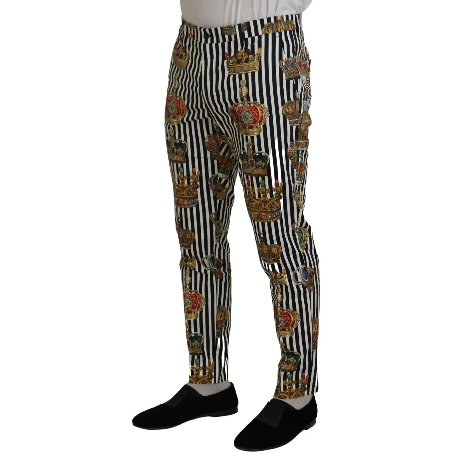 Dolce & Gabbana Elegant Gold Crown Stripe Chino Pants