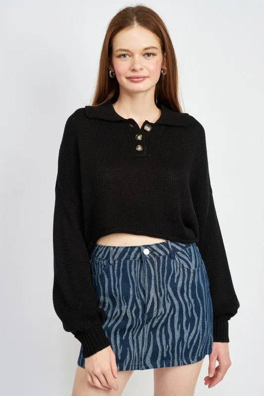 Emory Park BUTTON UP BOXY CROPPED SWEATER