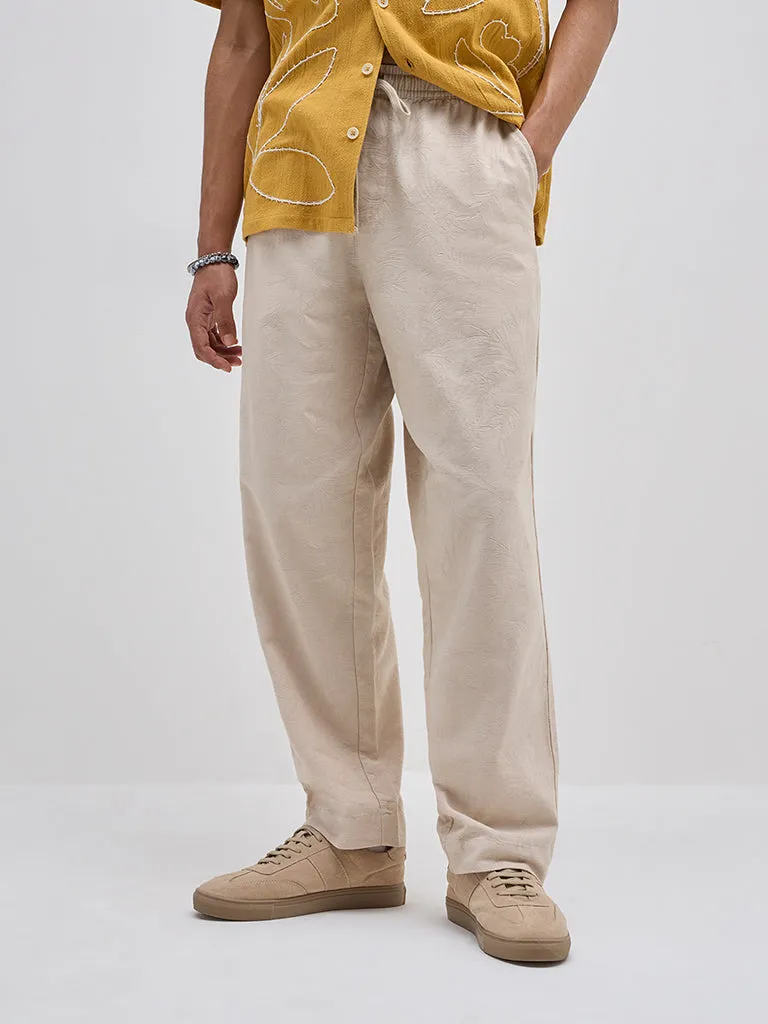 ETA Light Taupe Floral Relaxed-Fit Mid-Rise Cotton Chinos