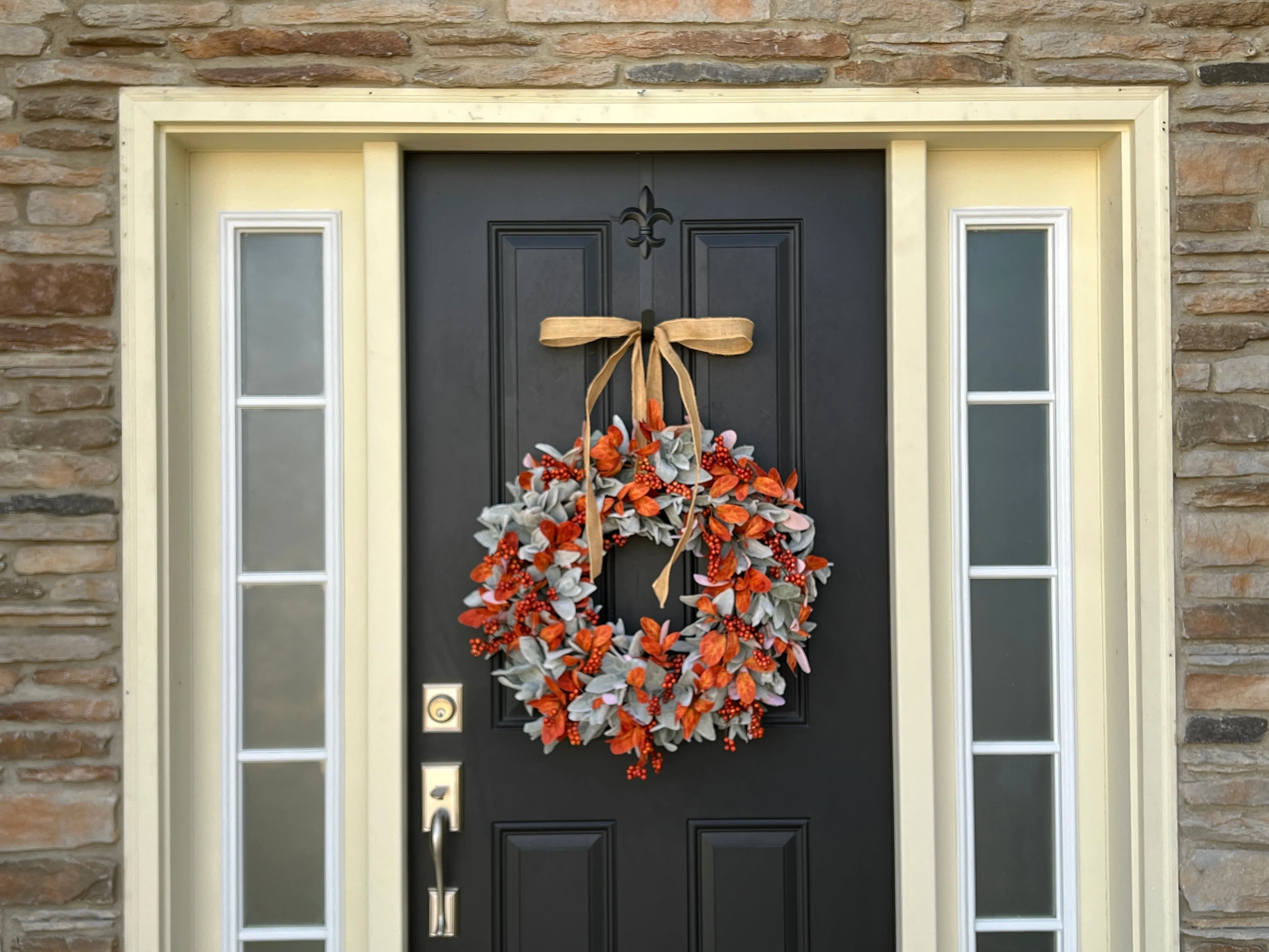 Fall Orange Berry and Lamb's Ear Wreath