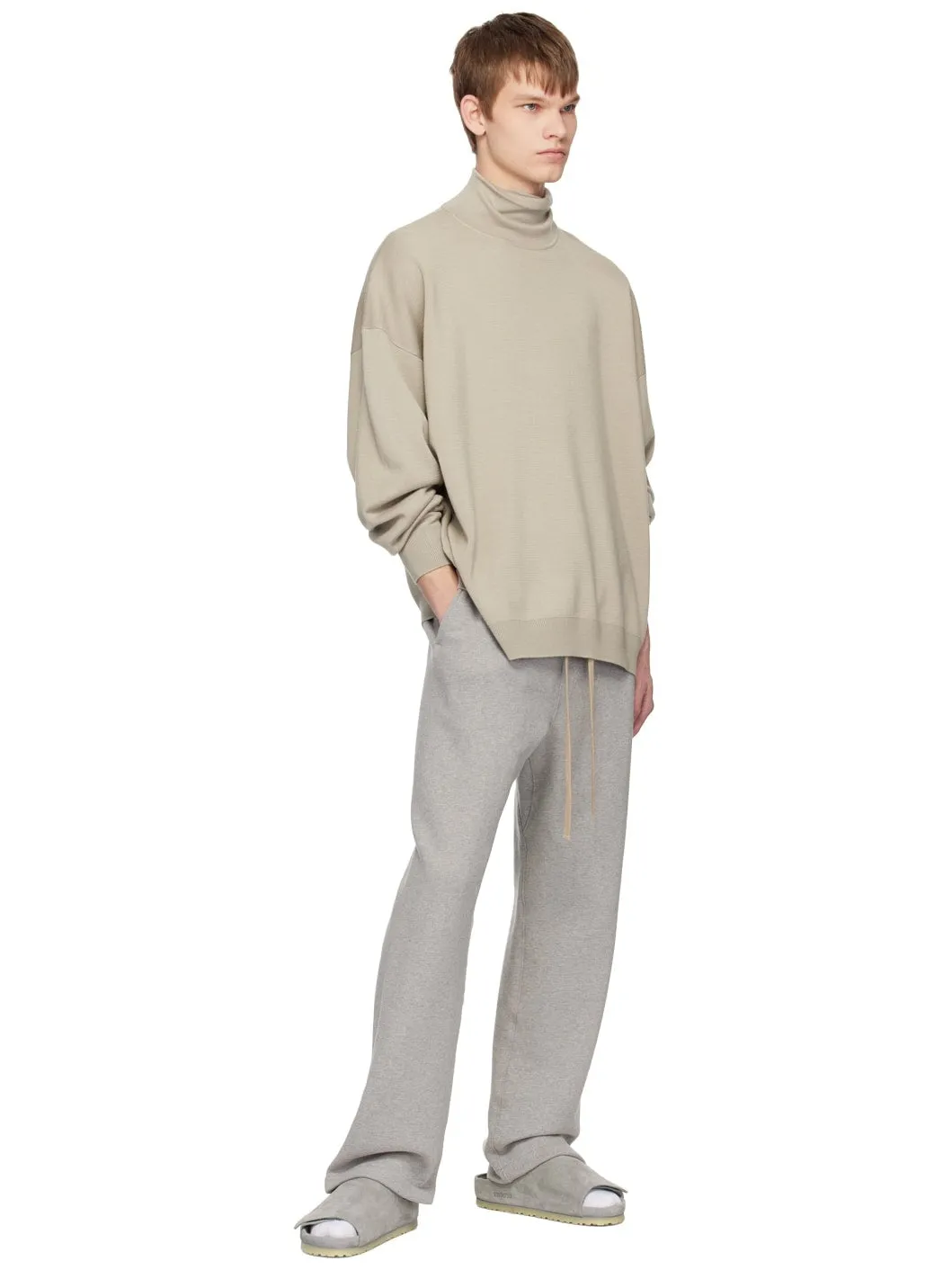 FEAR OF GOD Beige Light Weight Merino Wool Knit Turtleneck Sweater NEW Size L