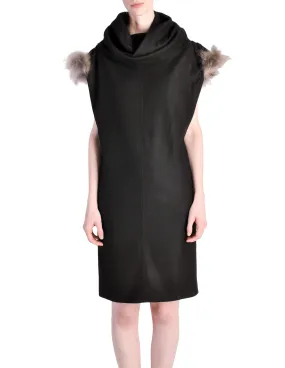 Fendi Vintage Black Wool Funnel Neck Mohair Tunic Dress