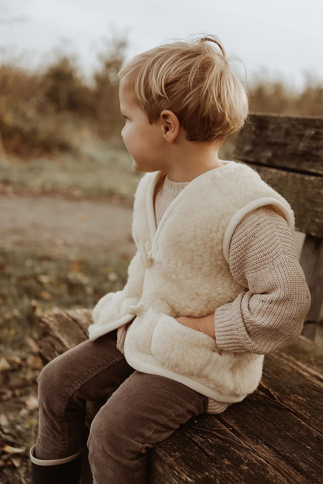 Flat White Woollen Kids Gilet