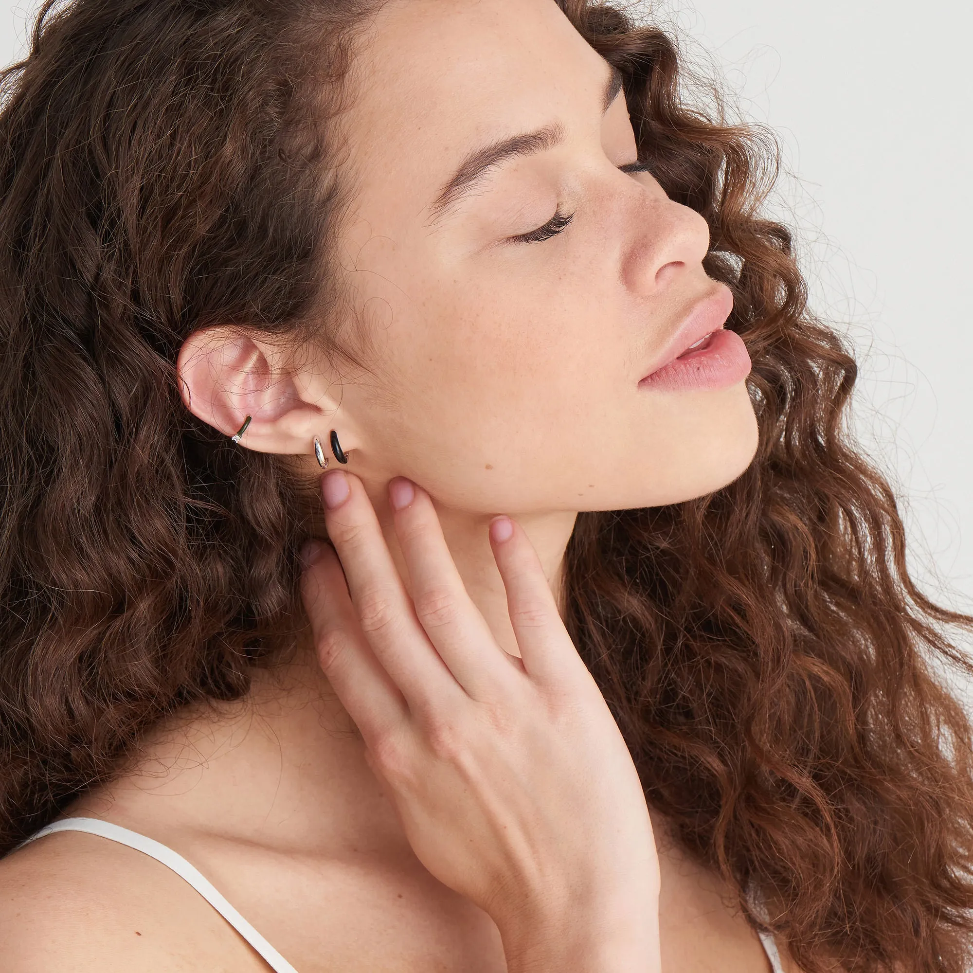 Forest Green Enamel Silver Ear Cuff