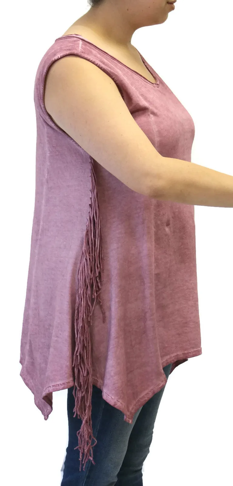 Fringe Sharkbite Tunic, Mauve