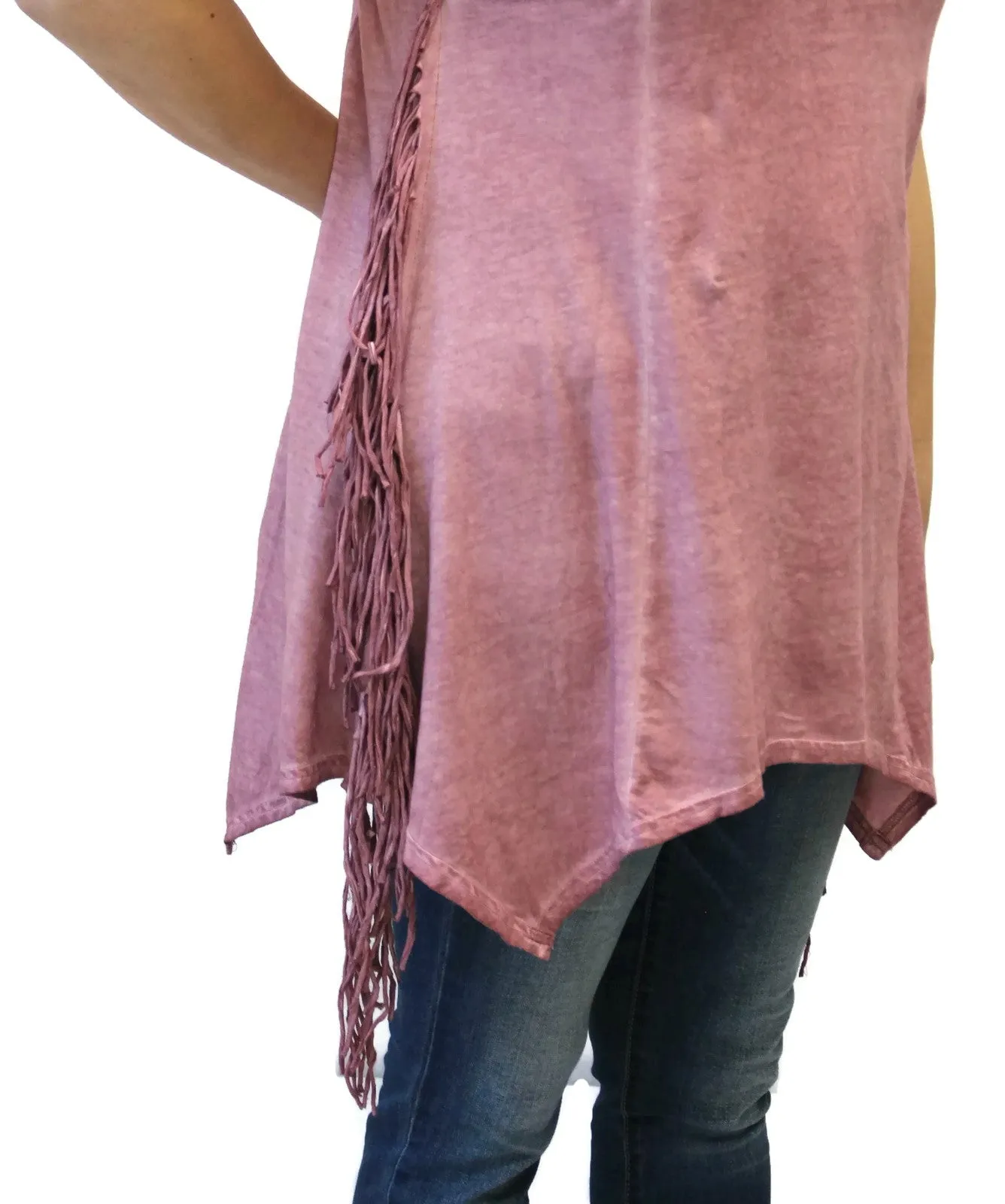 Fringe Sharkbite Tunic, Mauve