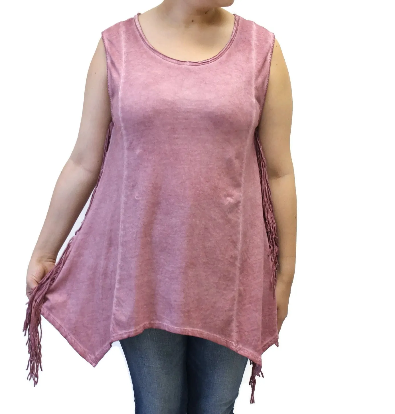 Fringe Sharkbite Tunic, Mauve