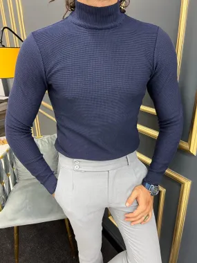 GentWith Sioux Navy Blue Slim Fit Mock Turtleneck Sweater - GENT WITH