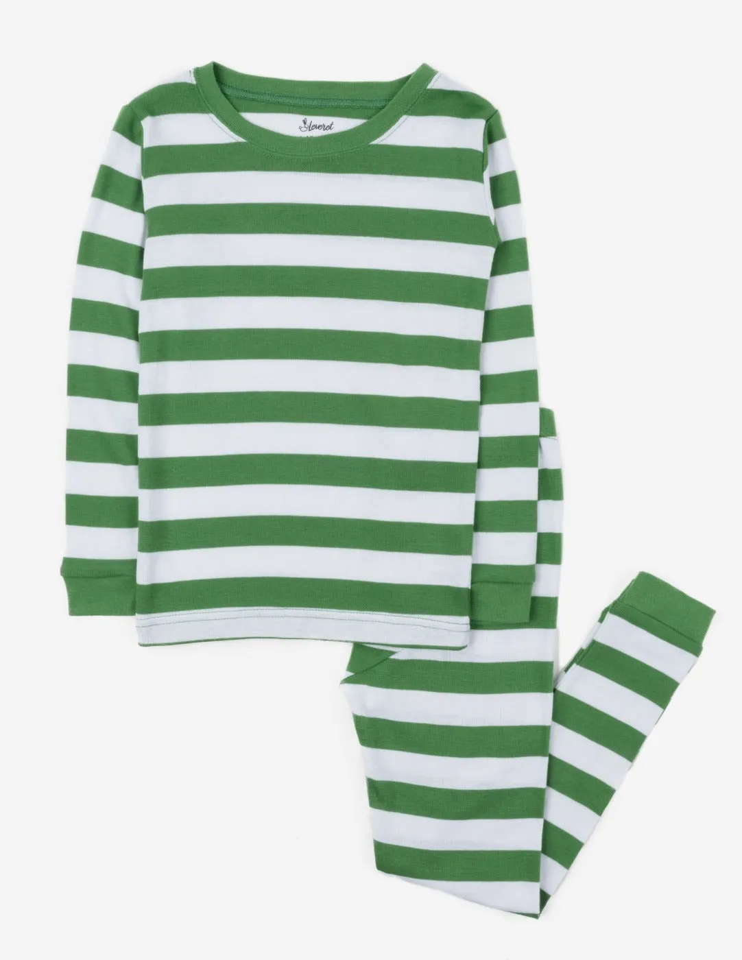 Green & White Striped Cotton Pajamas