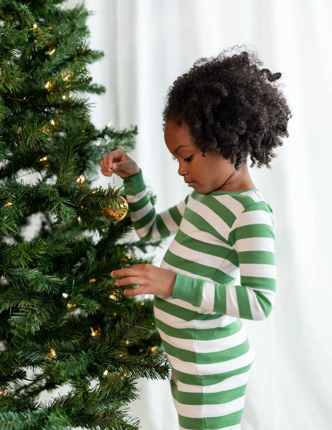 Green & White Striped Cotton Pajamas