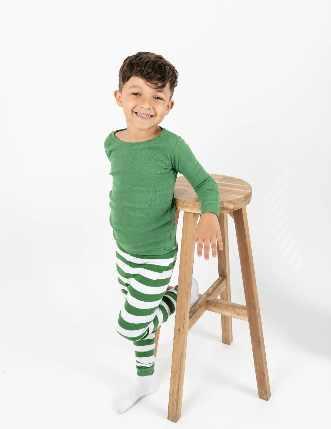 Green & White Striped Cotton Pajamas