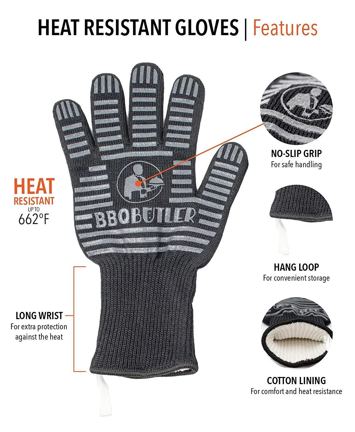 Grill Gloves - Heat Resistant Knit Gloves - One Count/Two Count