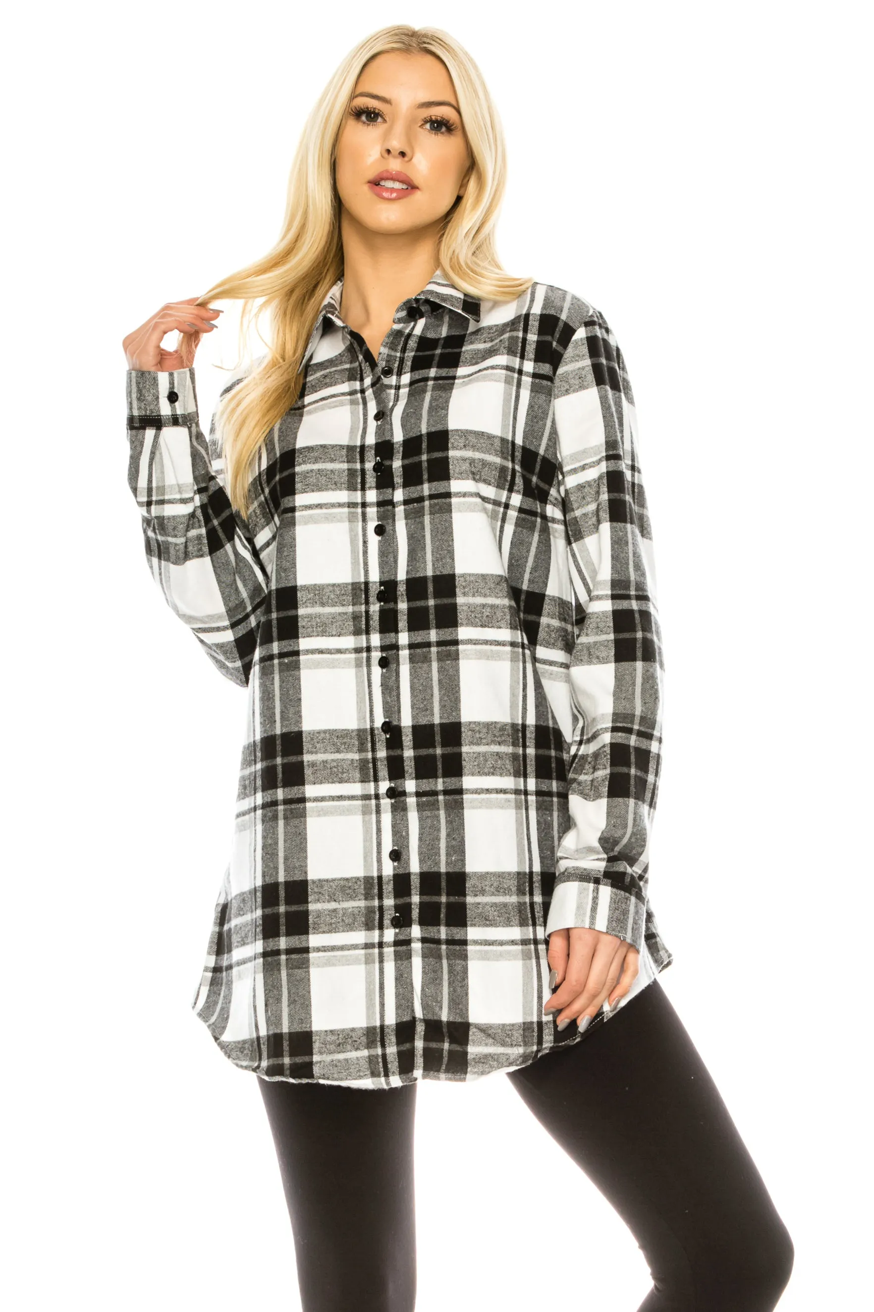 Haute Edition Women's Long Button Down Flannel Tunic Shirt with Plus