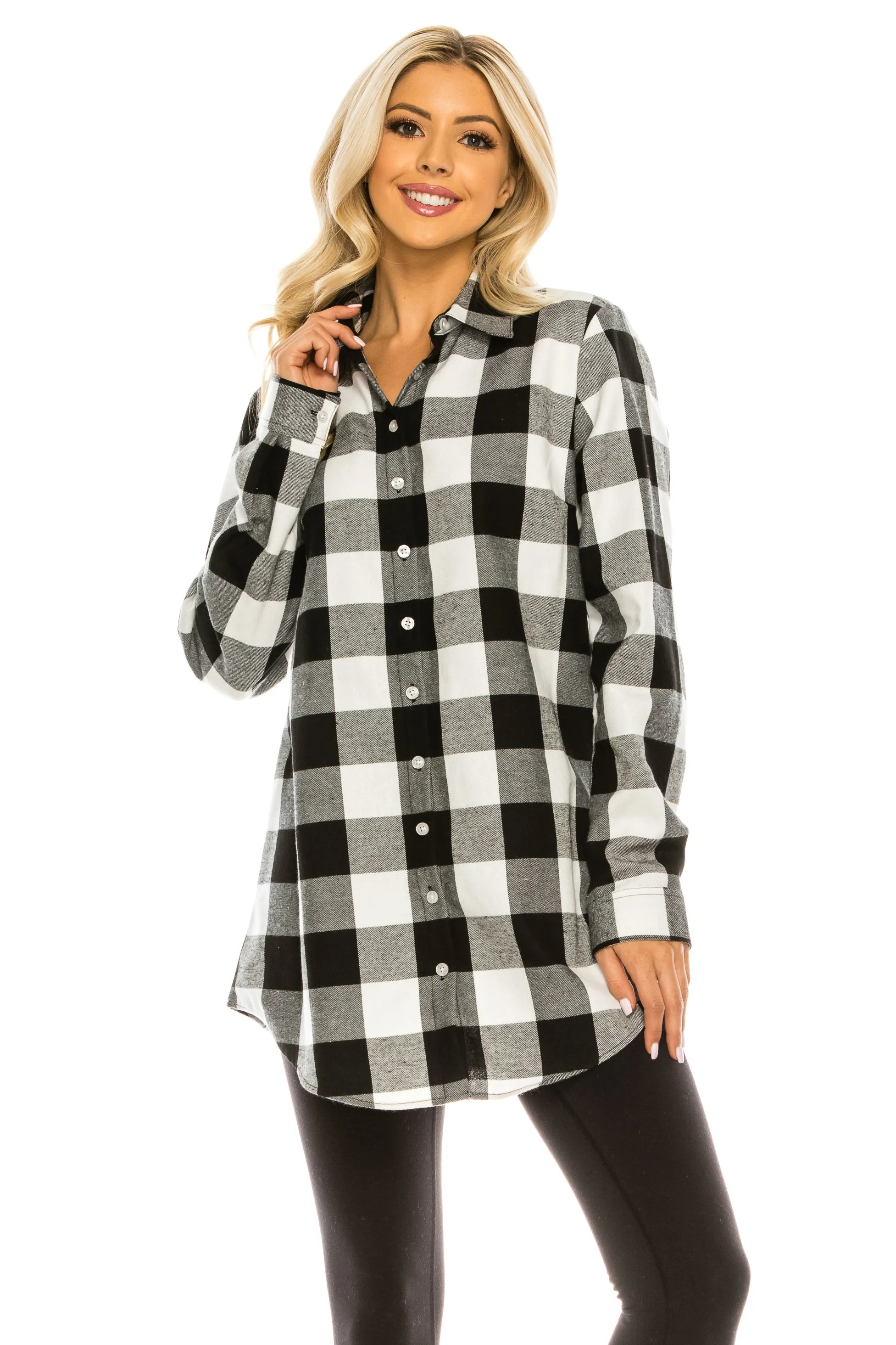 Haute Edition Women's Long Button Down Flannel Tunic Shirt with Plus