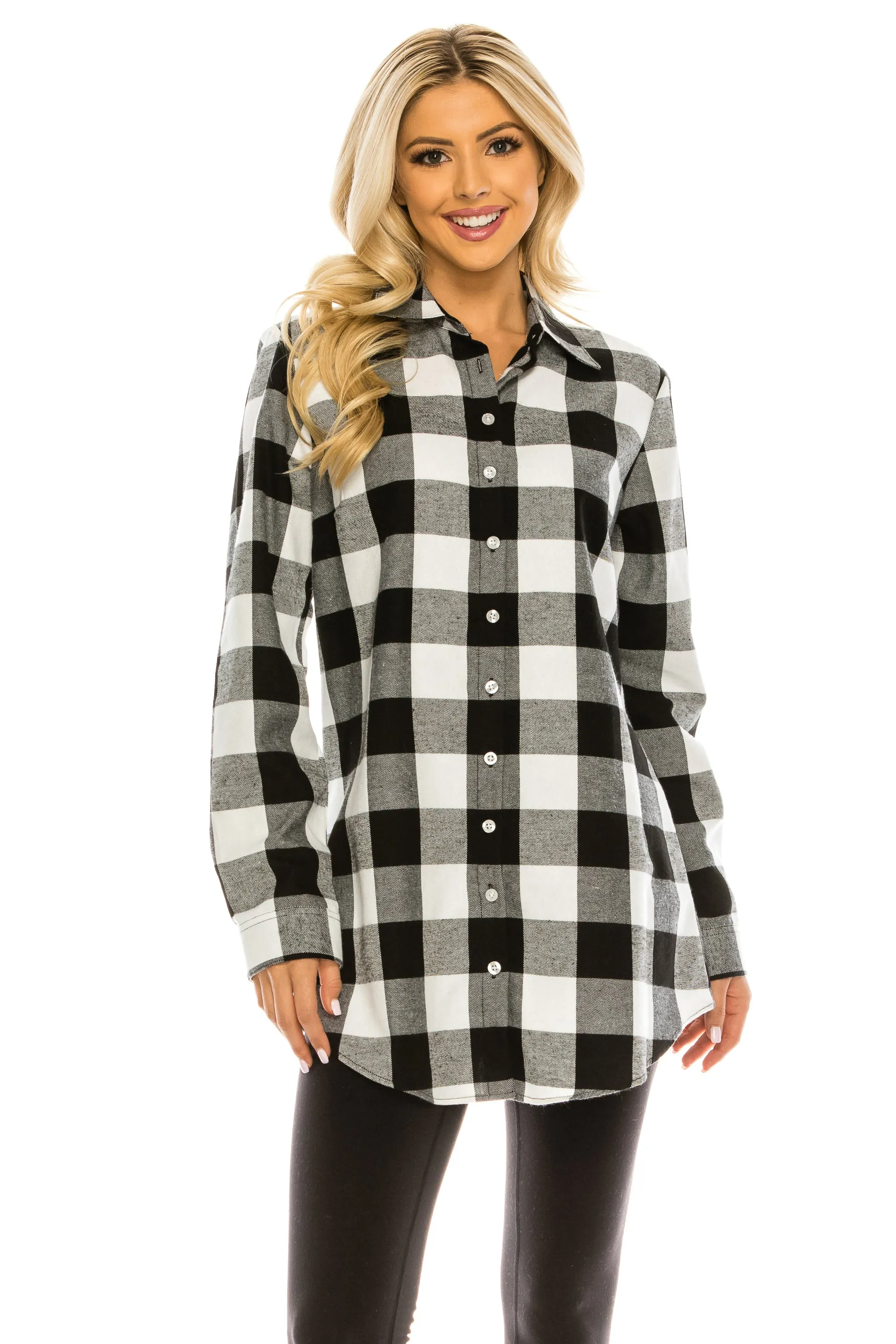 Haute Edition Women's Long Button Down Flannel Tunic Shirt with Plus