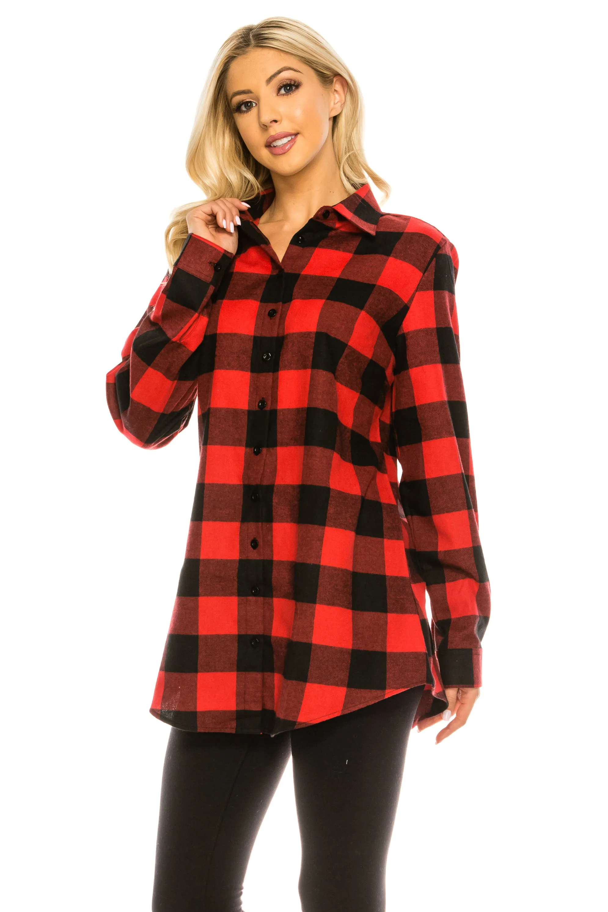 Haute Edition Women's Long Button Down Flannel Tunic Shirt with Plus