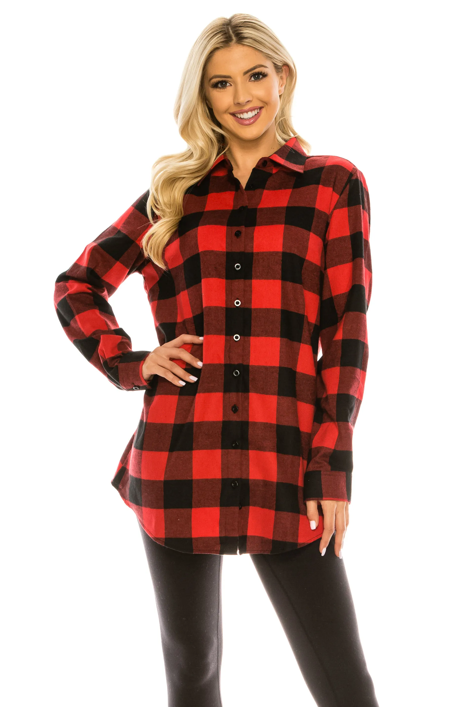 Haute Edition Women's Long Button Down Flannel Tunic Shirt with Plus