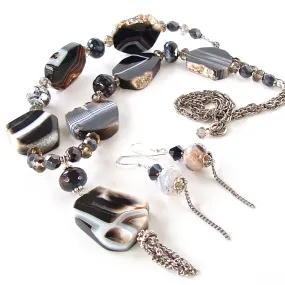 Inez: Agate Slice Pendant Necklace Set