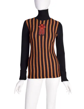 Jean Paul Gaultier Vintage AW 1990 Junior Gaultier Patch Striped Turtleneck Sweater